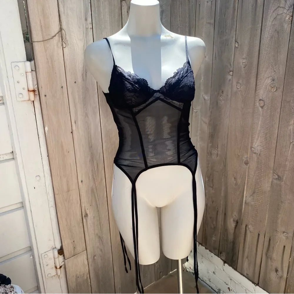 I AM GIA Black Sheer Lace CORSET top size medium